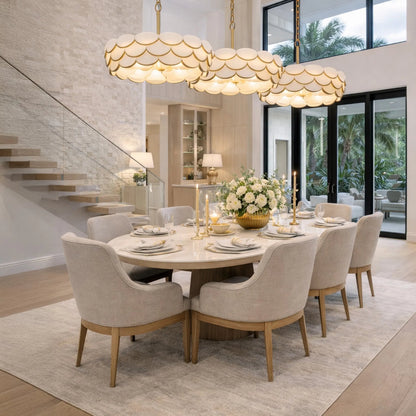 High Tide 8 Light Pendant by Varaluz in gold. Made from steel, alabaster in a unique style.