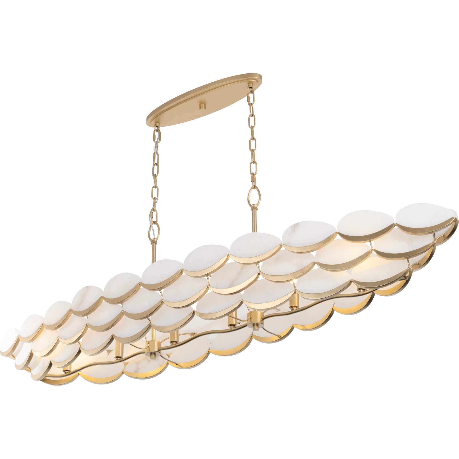High Tide 6 Light Linear Pendant by Varaluz in gold. Made from steel, alabaster in a unique style.