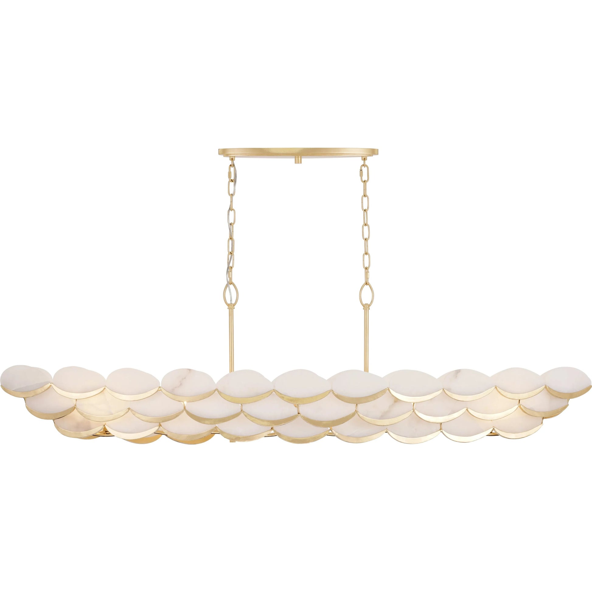 High Tide 6 Light Linear Pendant by Varaluz in gold. Made from steel, alabaster in a unique style.