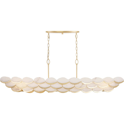 High Tide 6 Light Linear Pendant by Varaluz in gold. Made from steel, alabaster in a unique style.