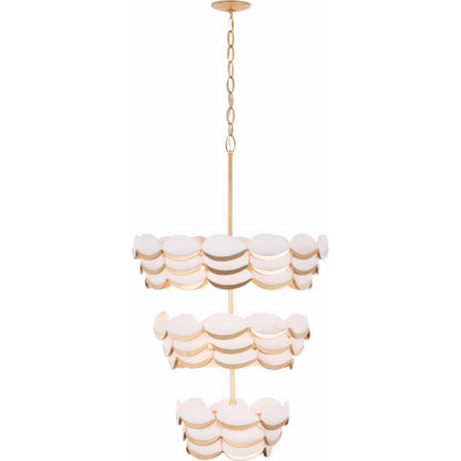 High Tide 11 Light 3 Tier Pendant by Varaluz in gold. Made from steel, alabaster in a unique style.