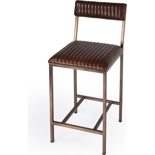 Houston Counter Stool by Butler Specialty Company in brown and brown leather. Made from leather : upholstery (goat leather) in a modern style.