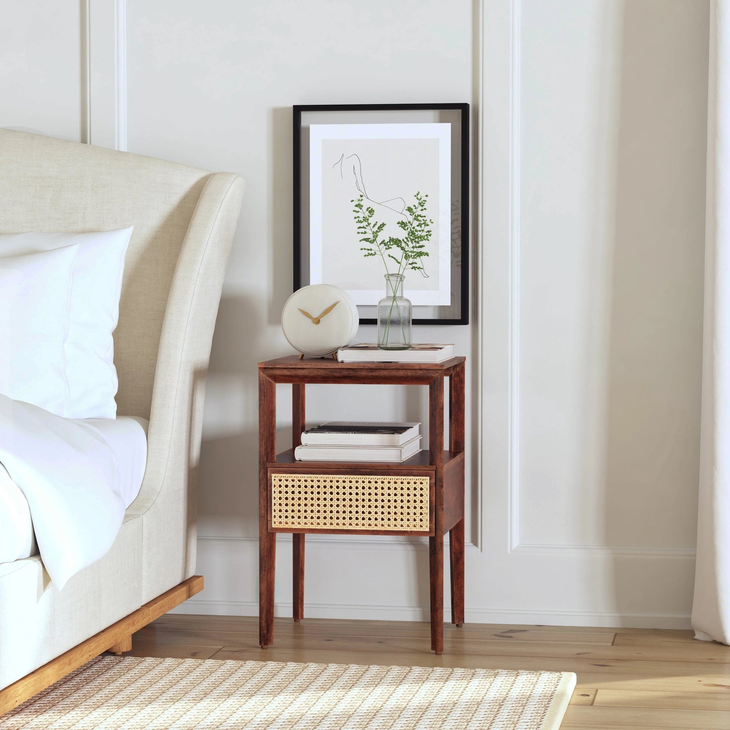 002 SI-2022054 | Lifestyle | Vardo Nightstand by Butler Specialty Company in multi and brown, natural. Made from mango wood, mdf, cane in a cottage & farmhouse style.