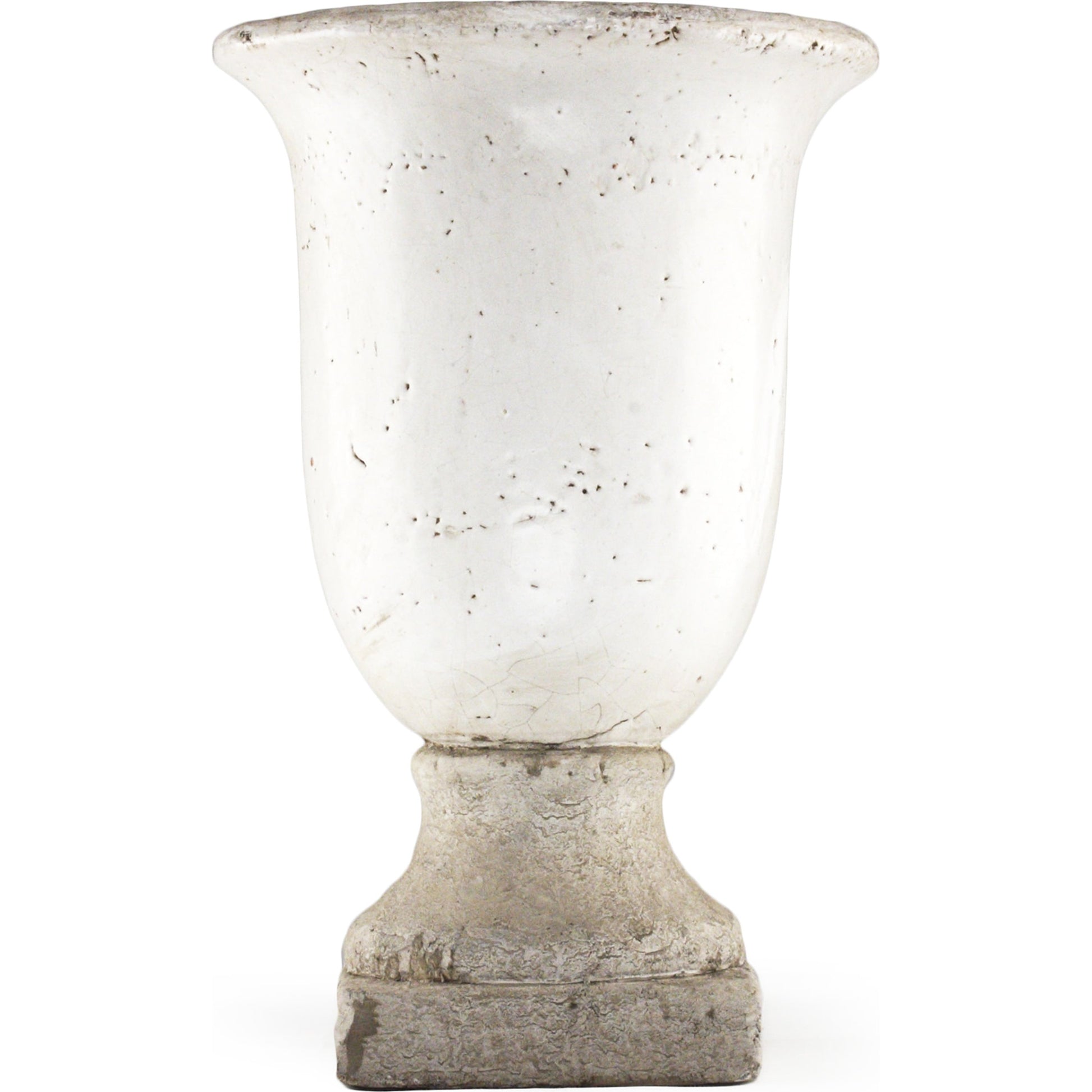 Distressed White Ceramic Urn by Zentique in distressed white. Made from ceramic in a modern style.