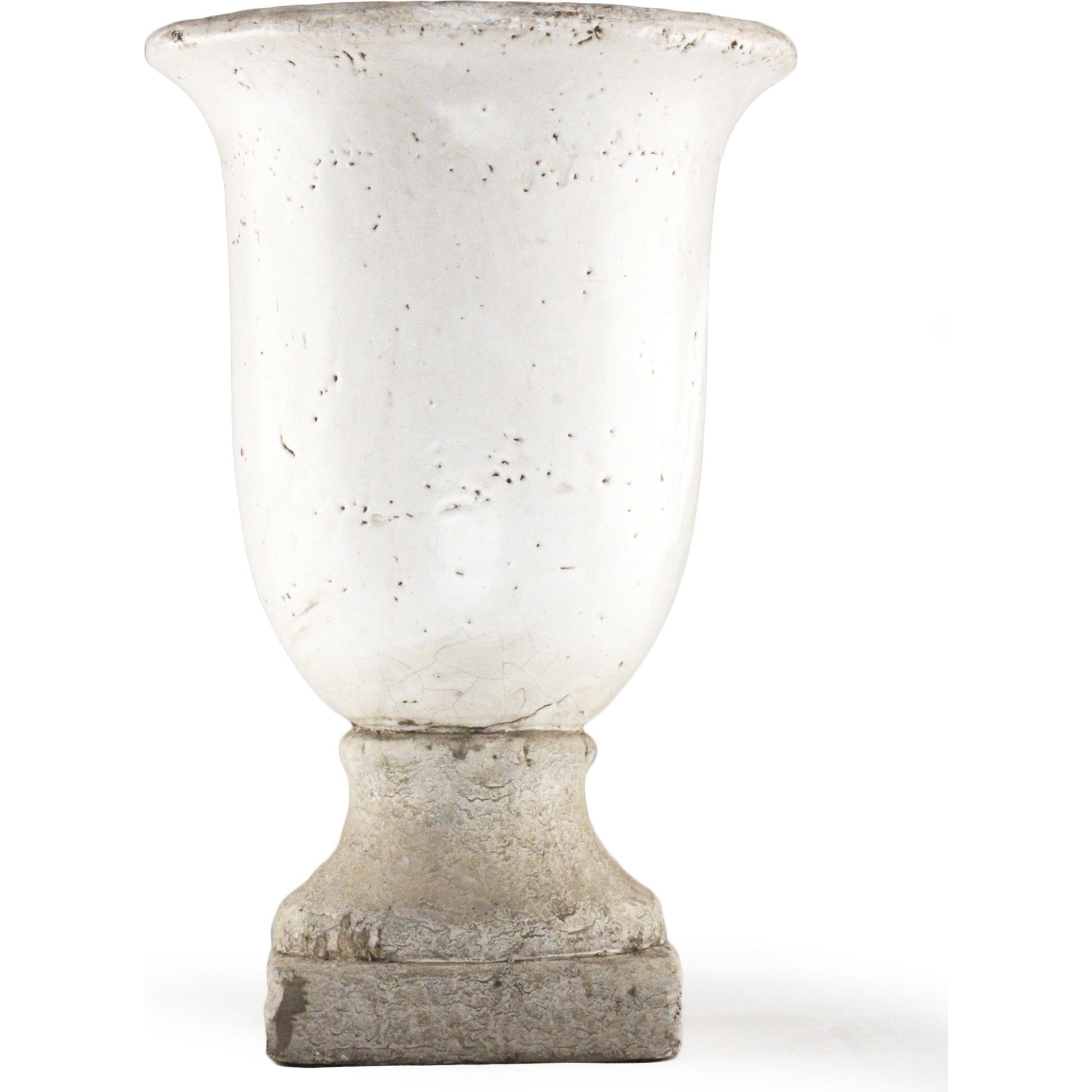 Distressed White Ceramic Urn by Zentique in distressed white. Made from ceramic in a modern style.