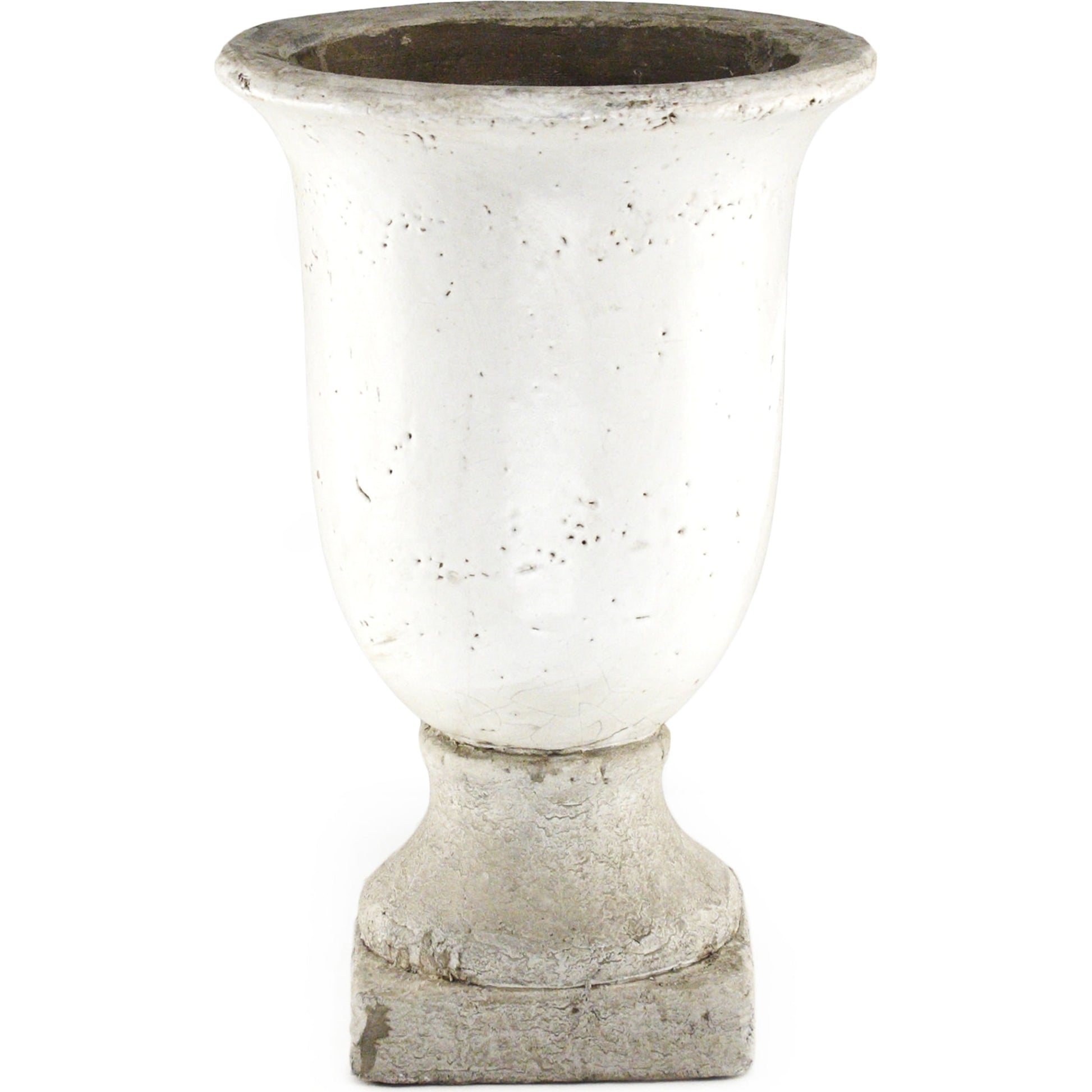 Distressed White Ceramic Urn by Zentique in distressed white. Made from ceramic in a modern style.