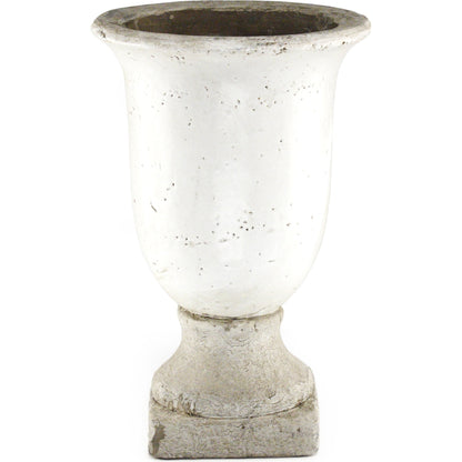 Distressed White Ceramic Urn by Zentique in distressed white. Made from ceramic in a modern style.