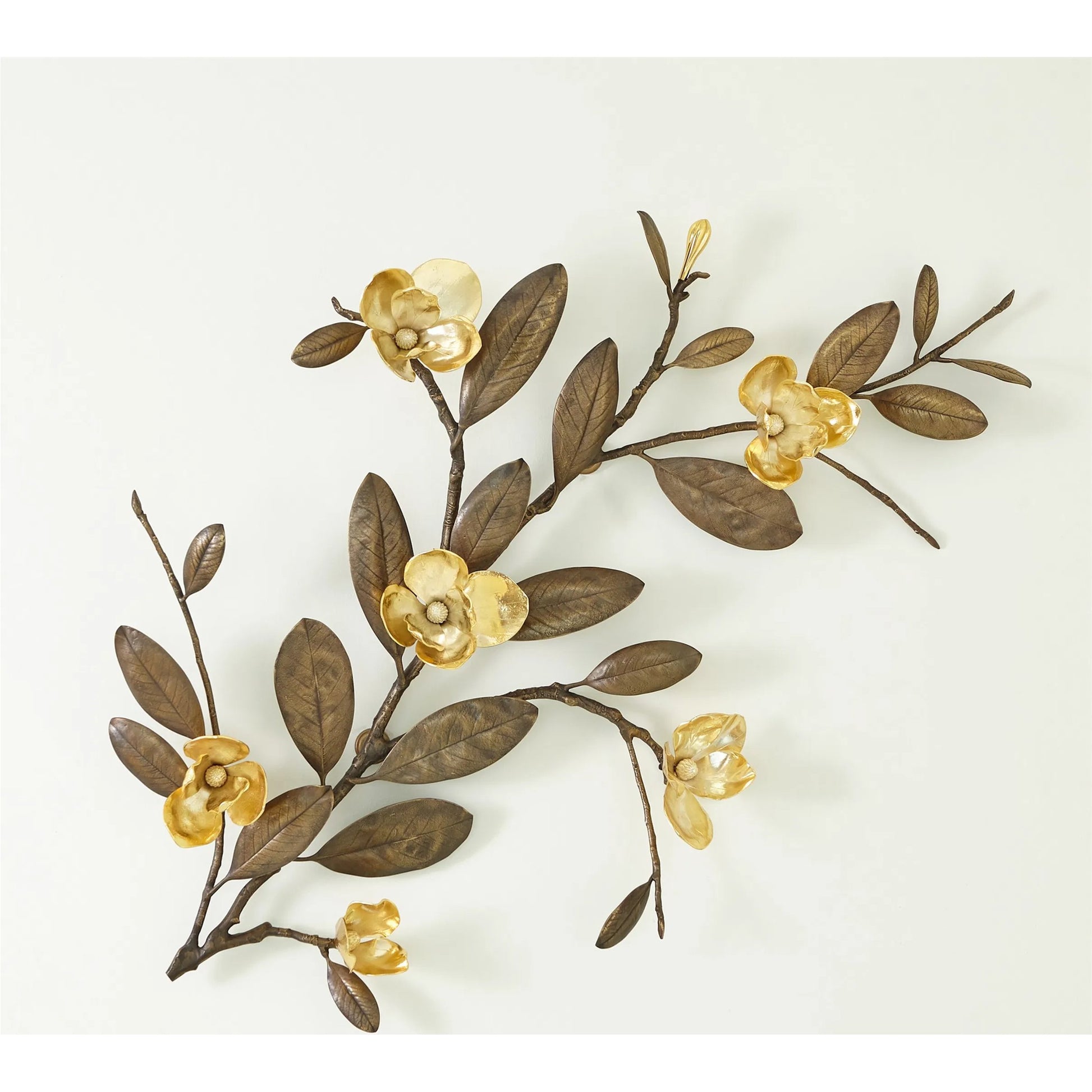 Magnolia Branch Wall Art by Global Views in antique brass, gold. Made from brass in a modern style.