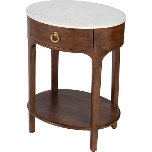 Ellen Marble Nightstand by Butler Specialty Company in brown. Made from mango wood, mdf, marble in a transitional style.