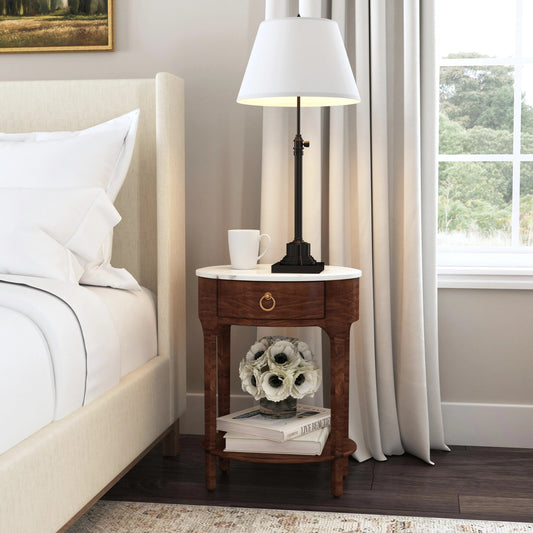 Ellen Marble Nightstand by Butler Specialty Company in brown. Made from mango wood, mdf, marble in a transitional style.