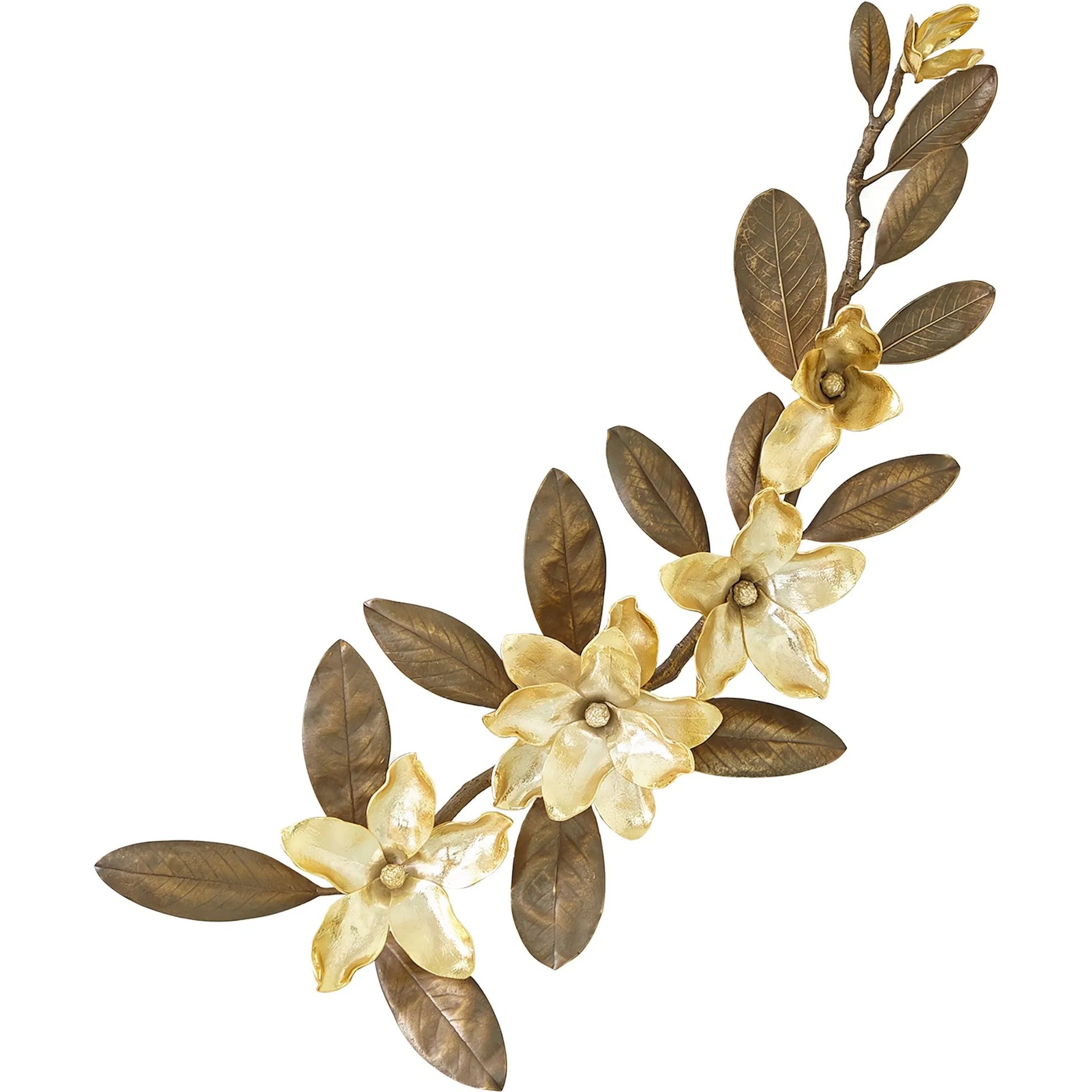 Magnolia Branch Wall Art by Global Views in antique brass, gold. Made from brass in a modern style.