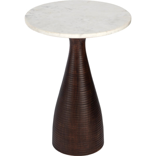 Julia Marble Pedestal End Table by Butler Specialty Company in white and dark brown. Made from acacia wood, mdf, marble in a modern style.