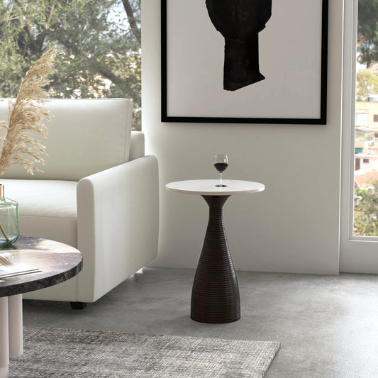 Julia Marble Pedestal End Table by Butler Specialty Company in white and dark brown. Made from acacia wood, mdf, marble in a modern style.