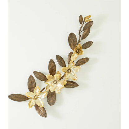 Magnolia Branch Wall Art by Global Views in antique brass, gold. Made from brass in a modern style.