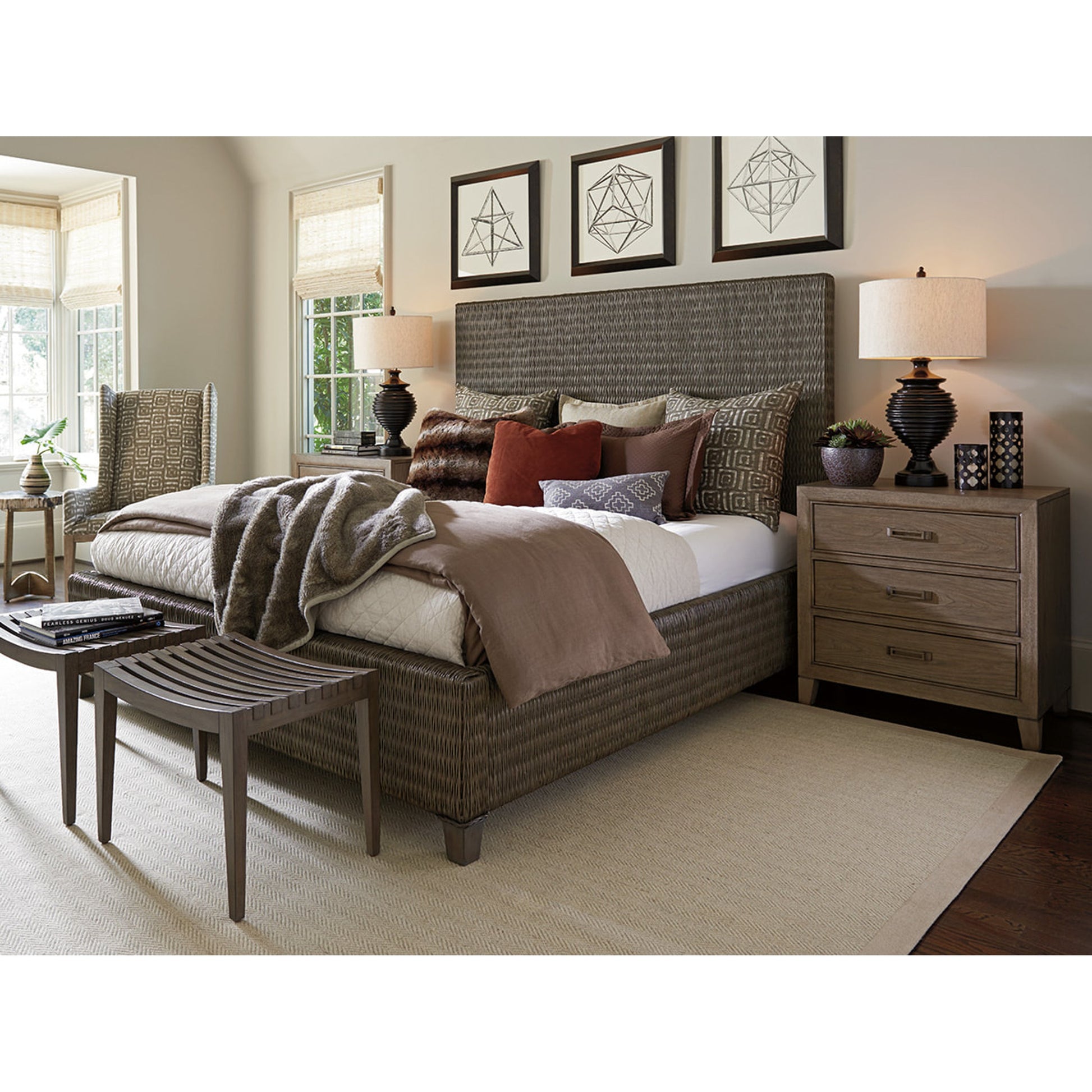 Driftwood Isle Woven Platform Bed by Tommy Bahama Home in smoke gray. Made from unique in a coastal style.