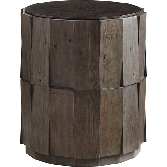 Everett Round Travertine End Table by Tommy Bahama Home. Made from unique in a eclectic & global style.
