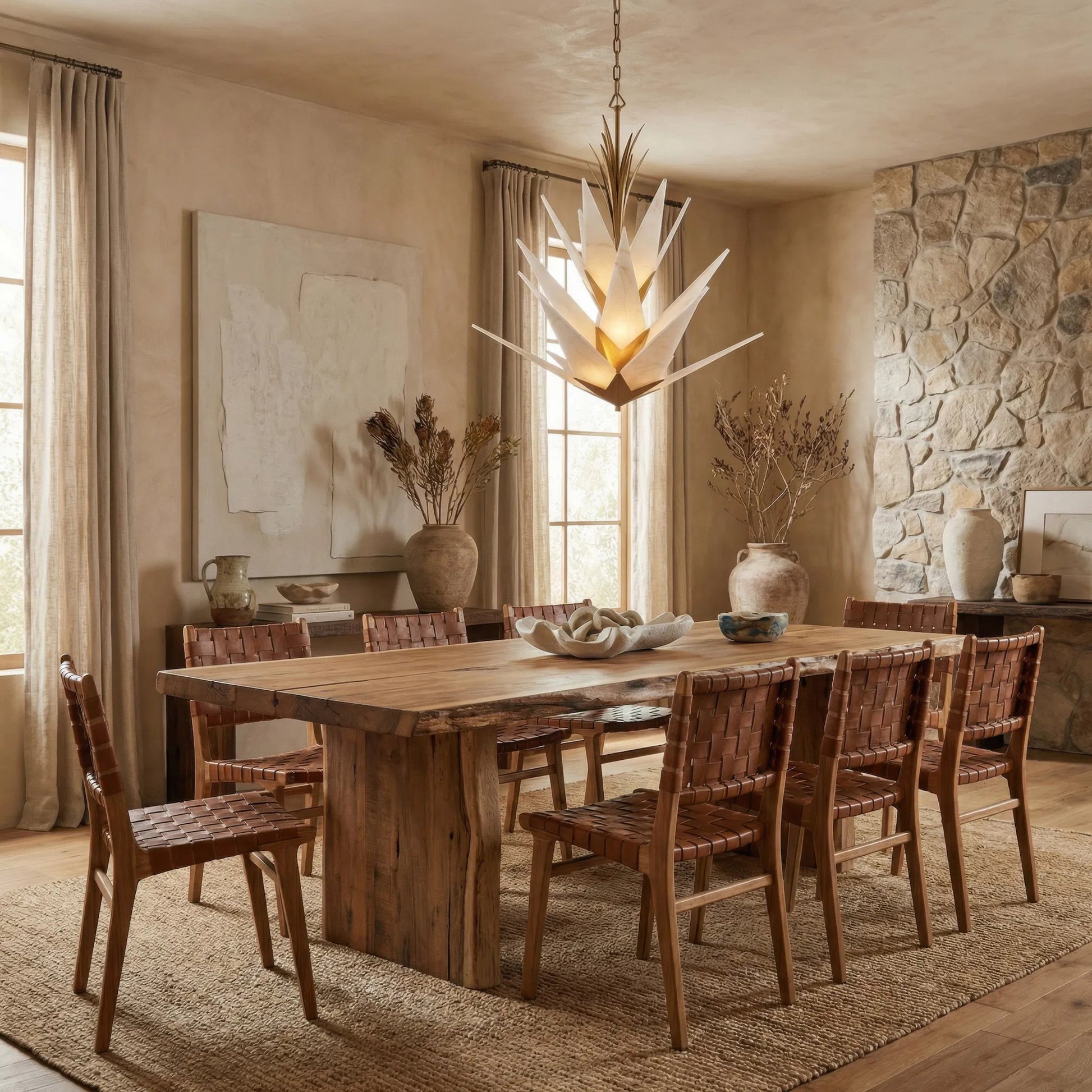 Mojave 9 Light Pendant by Varaluz in gold. Made from steel, alabaster in a unique style.