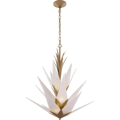 Mojave 9 Light Pendant by Varaluz in gold. Made from steel, alabaster in a unique style.