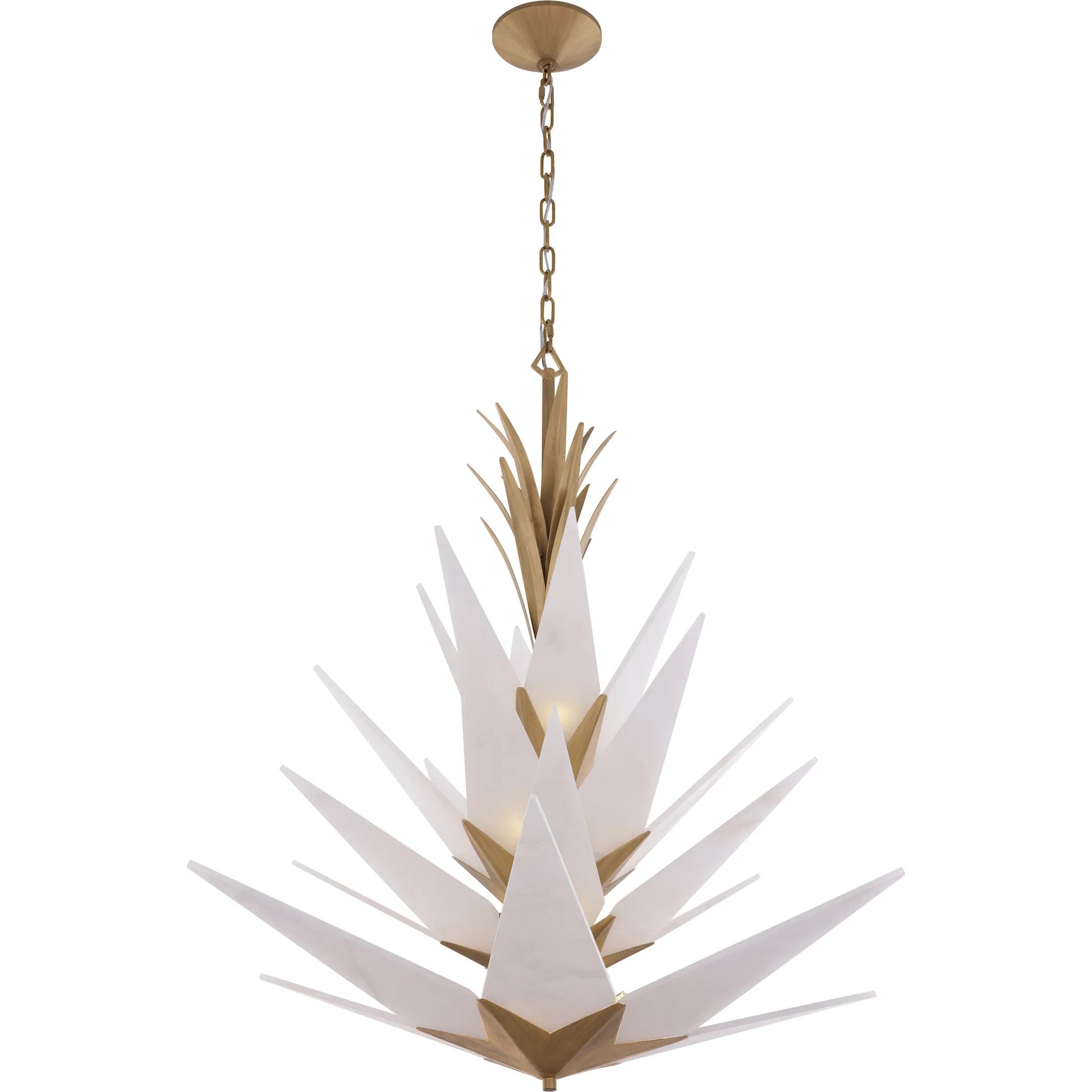 Mojave 12 Light Pendant by Varaluz in gold. Made from steel, alabaster in a unique style.