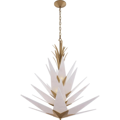 Mojave 12 Light Pendant by Varaluz in gold. Made from steel, alabaster in a unique style.