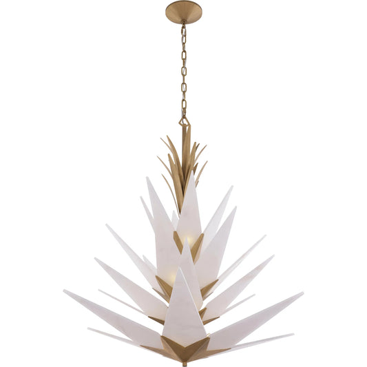 Mojave 12 Light Pendant by Varaluz in gold. Made from steel, alabaster in a unique style.