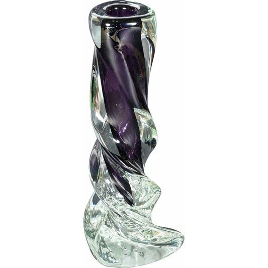 Swirl Candlestick by Bradburn Home in purple. Made from glass in a modern style.