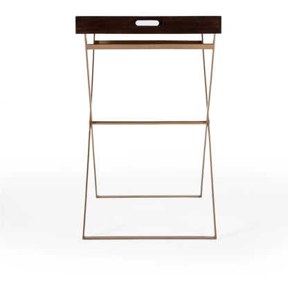 Emma Tray Table by Butler Specialty Company in brown and gold. Made from mango wood, iron in a modern style.
