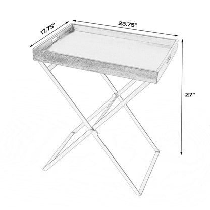 Emma Tray Table by Butler Specialty Company in brown and gold. Made from mango wood, iron in a modern style.