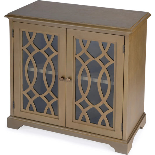 Lee 2 Door Cabinet by Butler Specialty Company in light brown and nutmeg. Made from bayur wood, mdf, veneer, okume & regular glass in a traditional style.