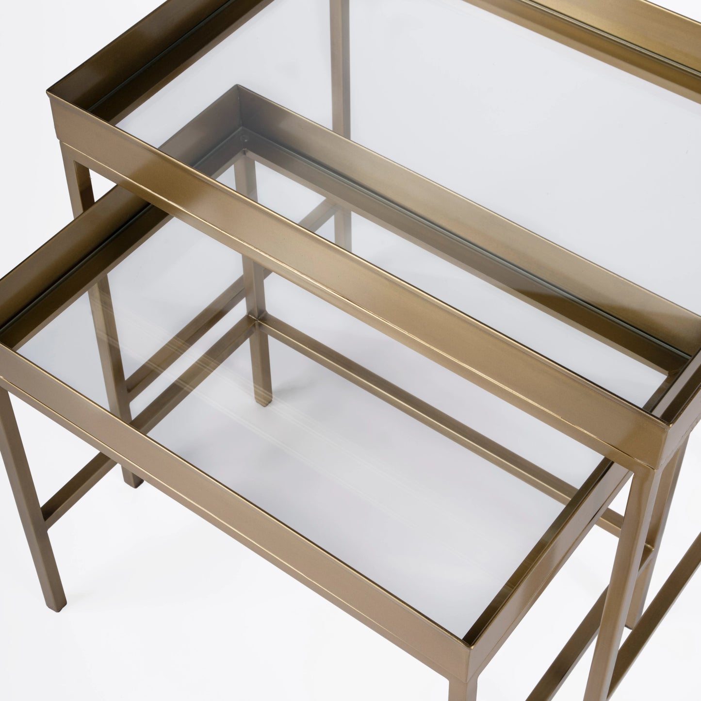 003 SI-2021989 | Closeup | Lenny  Nesting Tables by Butler Specialty Company in gold and antique gold. Made from stainless steel & glass in a modern style.