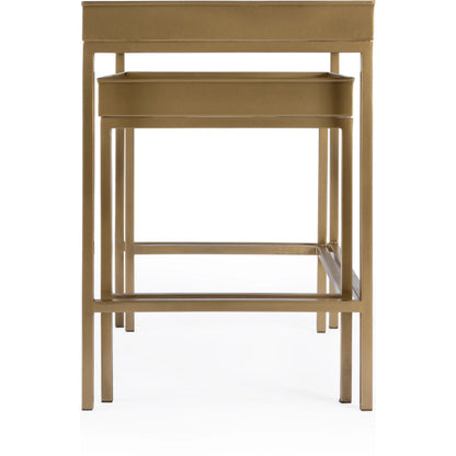 Lenny  Nesting Tables by Butler Specialty Company in gold and antique gold. Made from stainless steel & glass in a modern style.