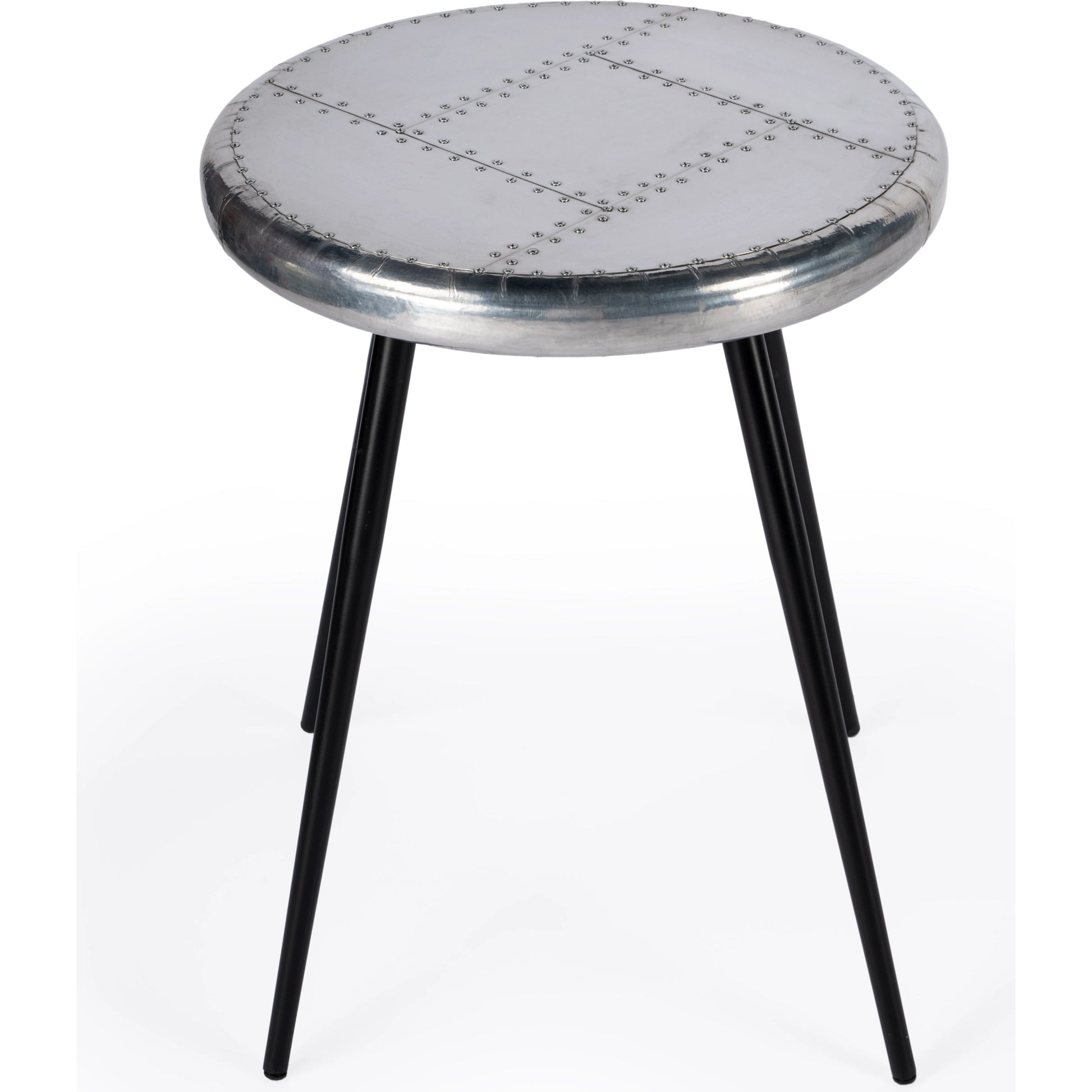 Midway Aviator Accent Table by Butler Specialty Company in silver and metalworks. Made from mdf, aluminum sheet, iron in a modern style.