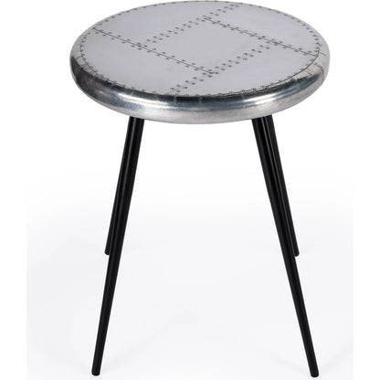 Midway Aviator Accent Table by Butler Specialty Company in silver and metalworks. Made from mdf, aluminum sheet, iron in a modern style.