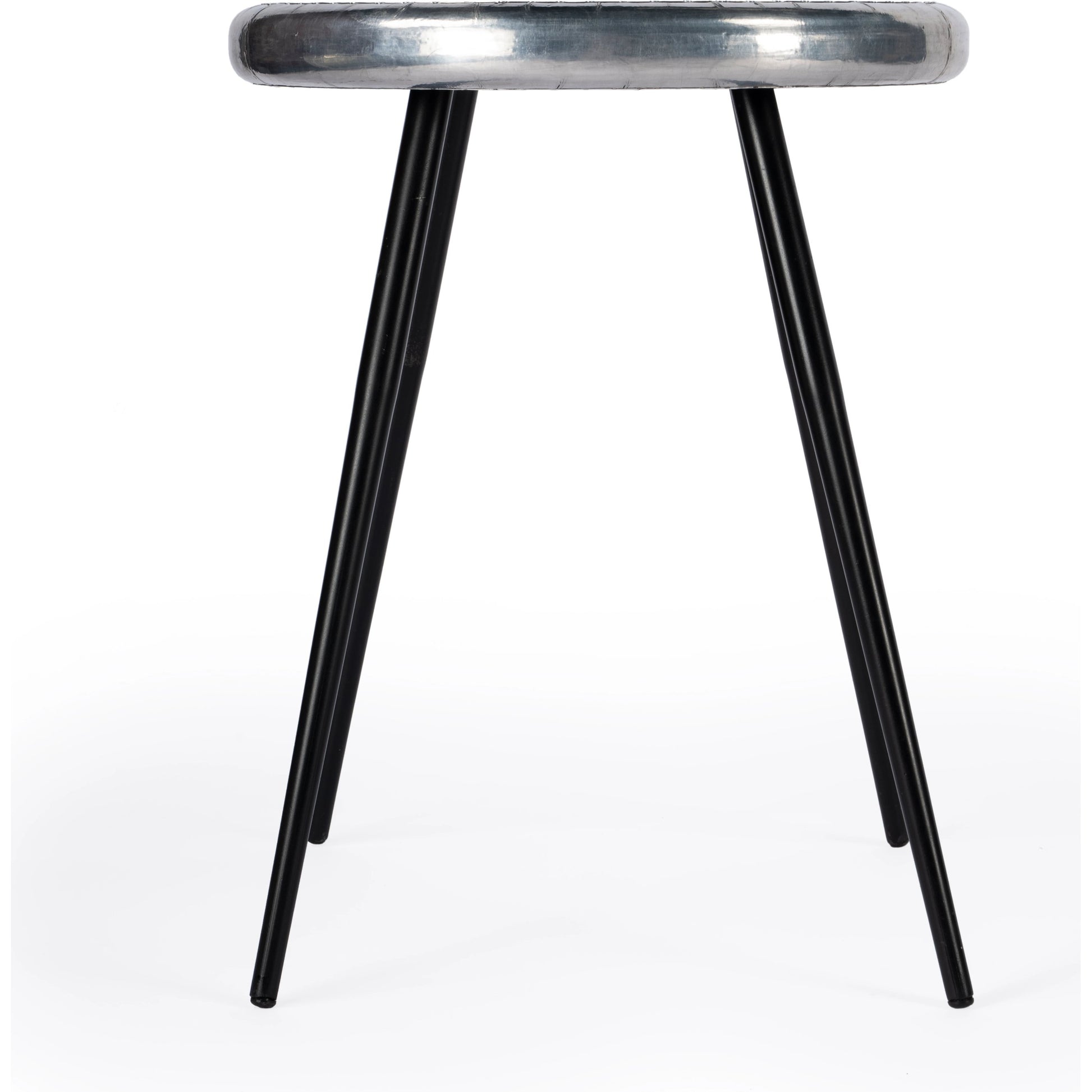 Midway Aviator Accent Table by Butler Specialty Company in silver and metalworks. Made from mdf, aluminum sheet, iron in a modern style.