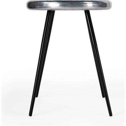 Midway Aviator Accent Table by Butler Specialty Company in silver and metalworks. Made from mdf, aluminum sheet, iron in a modern style.