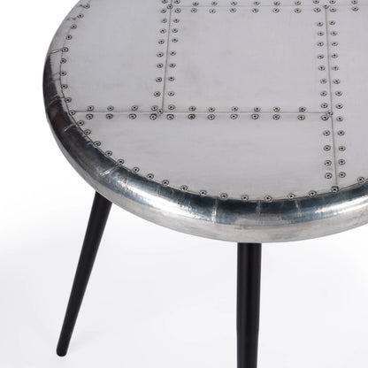 Midway Aviator Accent Table by Butler Specialty Company in silver and metalworks. Made from mdf, aluminum sheet, iron in a modern style.
