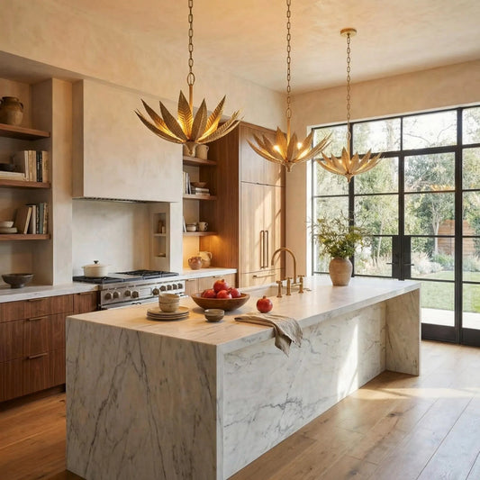Zanara 3 Light Pendant by Varaluz in gold. Made from steel in a unique style.