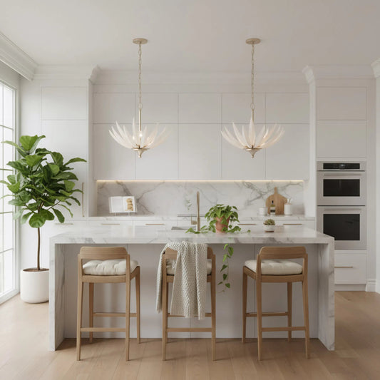 Zanara 3 Light Pendant with 3D Printed Ceramic Leaves by Varaluz in gold. Made from ceramic, steel in a unique style.