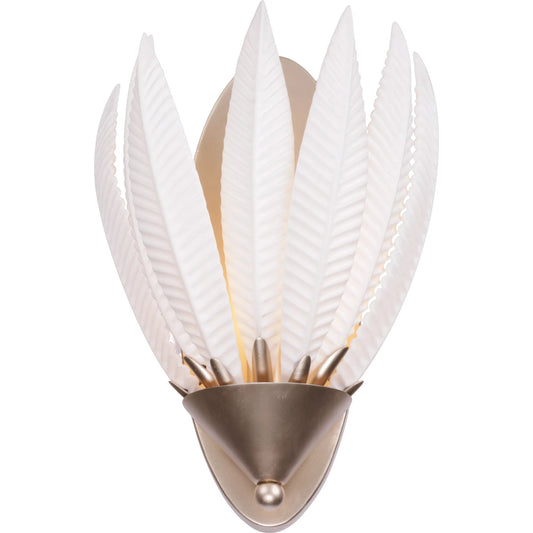Zanara 1 Light Sconcewith 3D Printed Ceramic Leaves by Varaluz in gold. Made from ceramic, steel in a unique style.