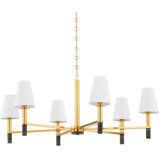 Montreal 6-Light Chandelier by Hudson Valley in aged brass. Made from steel in a unique style.