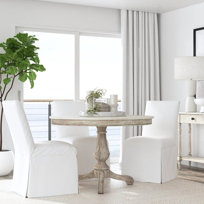 Danielle Round Pedestal Dining Table by Butler Specialty Company. Made from marble, mahogany wood, plywood in a cottage & farmhouse style.