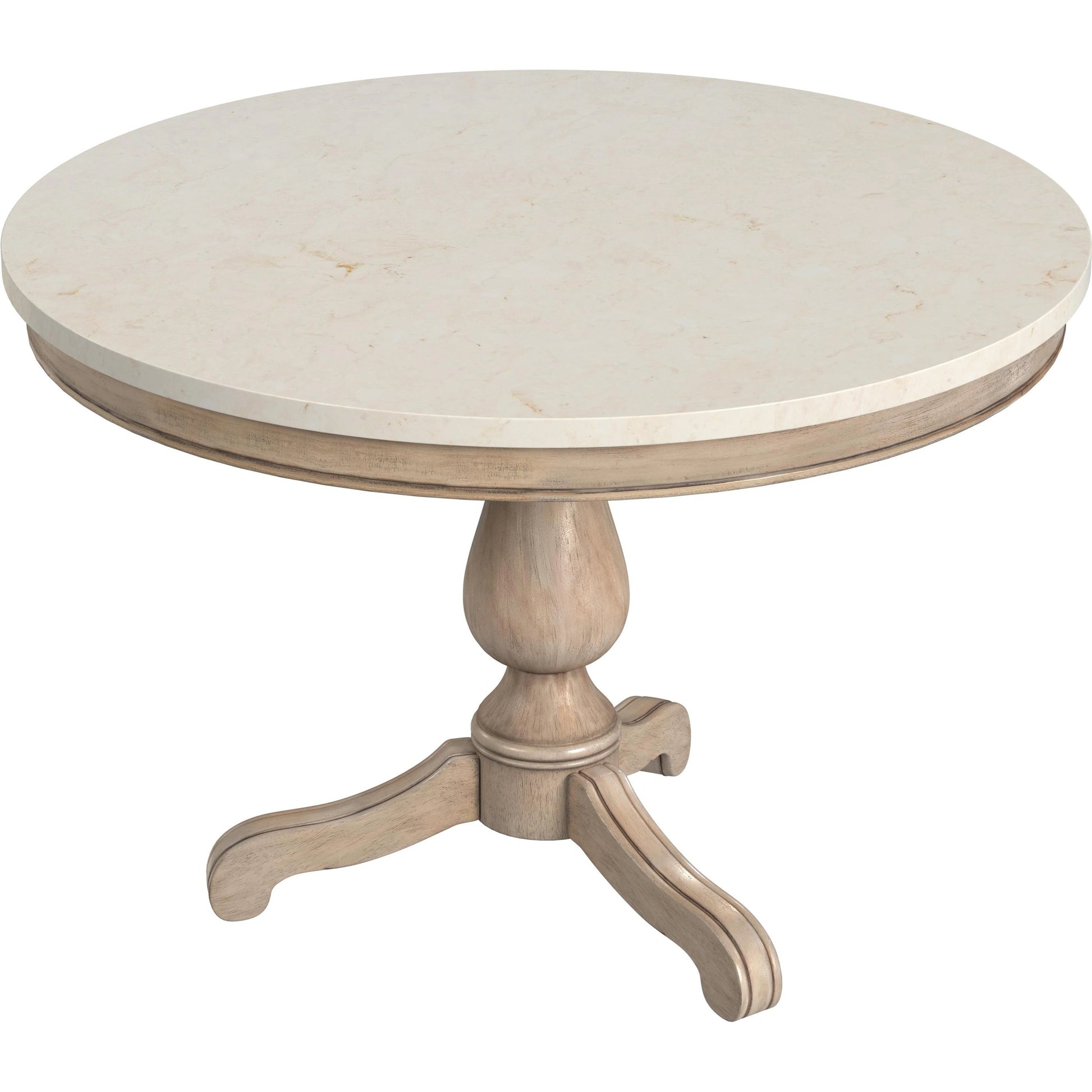 Danielle Round Pedestal Dining Table by Butler Specialty Company. Made from marble, mahogany wood, plywood in a cottage & farmhouse style.