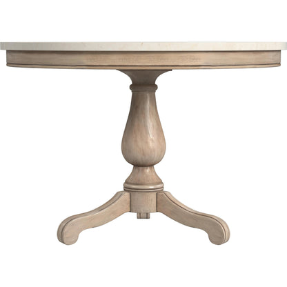Danielle Round Pedestal Dining Table by Butler Specialty Company. Made from marble, mahogany wood, plywood in a cottage & farmhouse style.