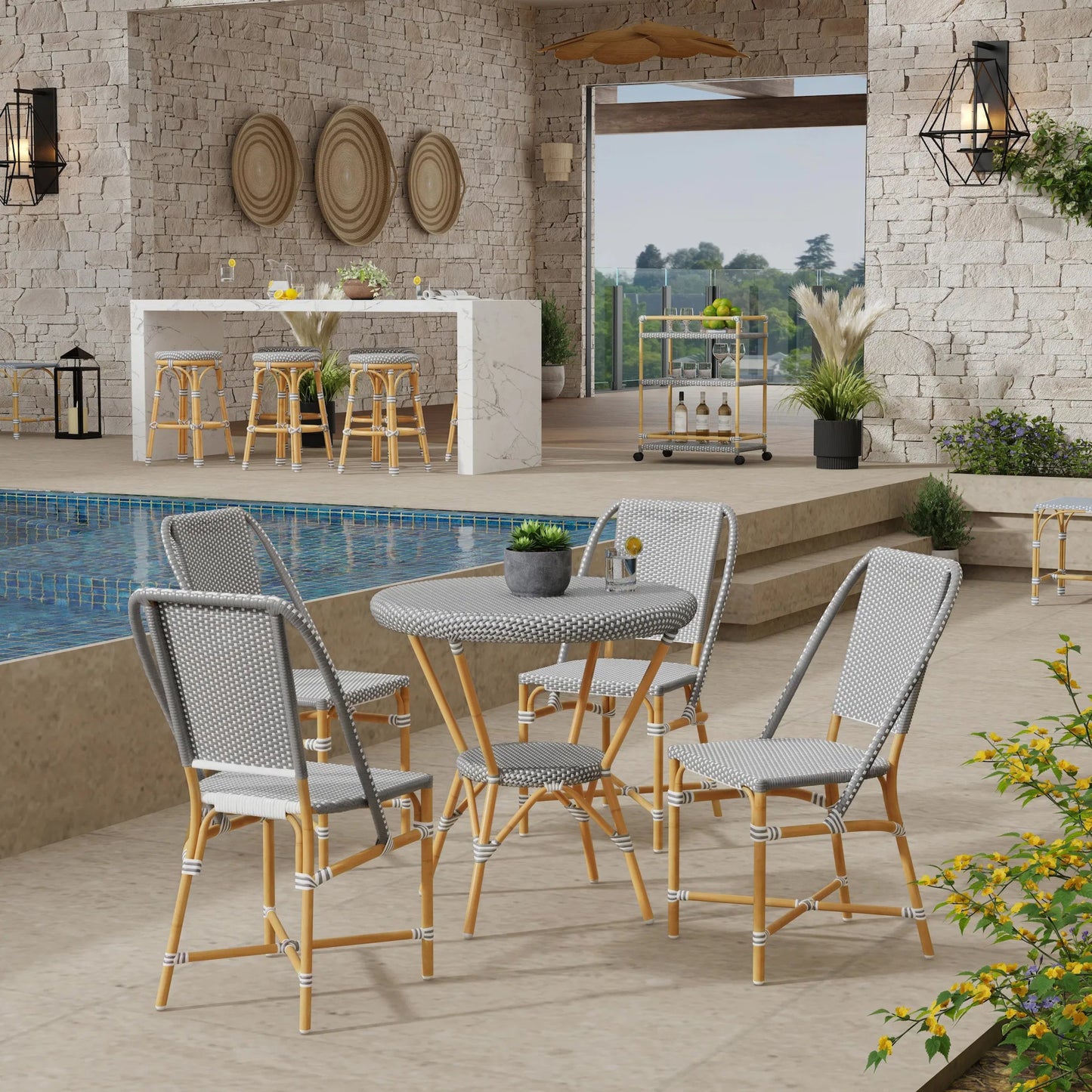 012 SI-2334039 | Lifestyle | Tobias Outdoor Bistro Table by Butler Specialty Company. Made from aluminum, polyurethane synthetic rattan in a eclectic & global style.