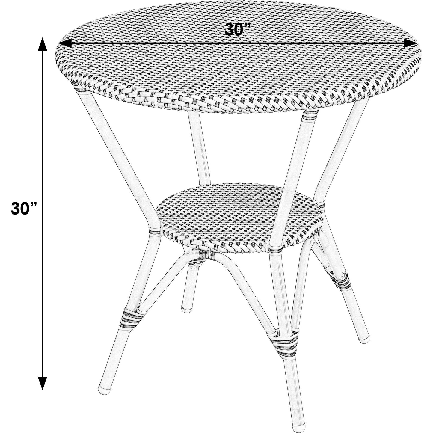 003 SI-2077743 | Additional Silo | Tobias Outdoor Rattan Round Bistro Table by Butler Specialty Company. Made from polyethylene rattan weave, metal in a coastal style.