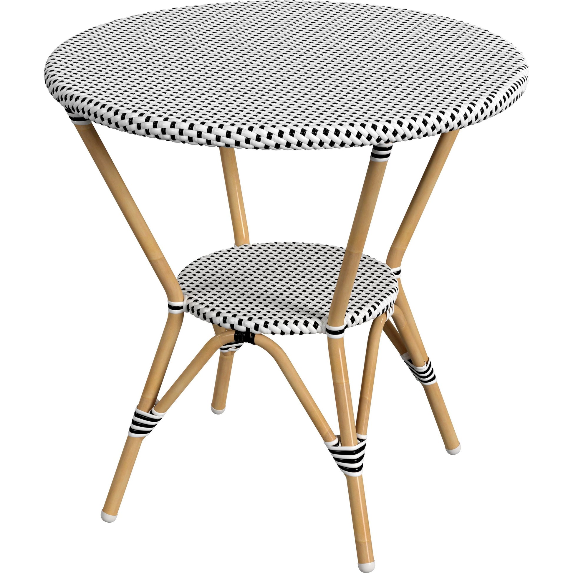 Tobias Outdoor Rattan Round Bistro Table by Butler Specialty Company. Made from polyethylene rattan weave, metal in a coastal style.
