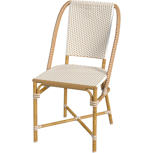 Tobias Outdoor Rattan Dining Chair by Butler Specialty Company. Made from polyethylene rattan weave, metal in a coastal style.