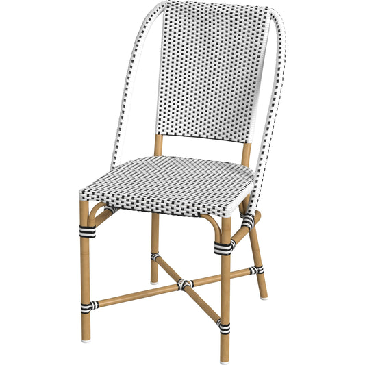Tobias Outdoor Rattan Dining Chair by Butler Specialty Company. Made from polyethylene rattan weave, metal in a coastal style.