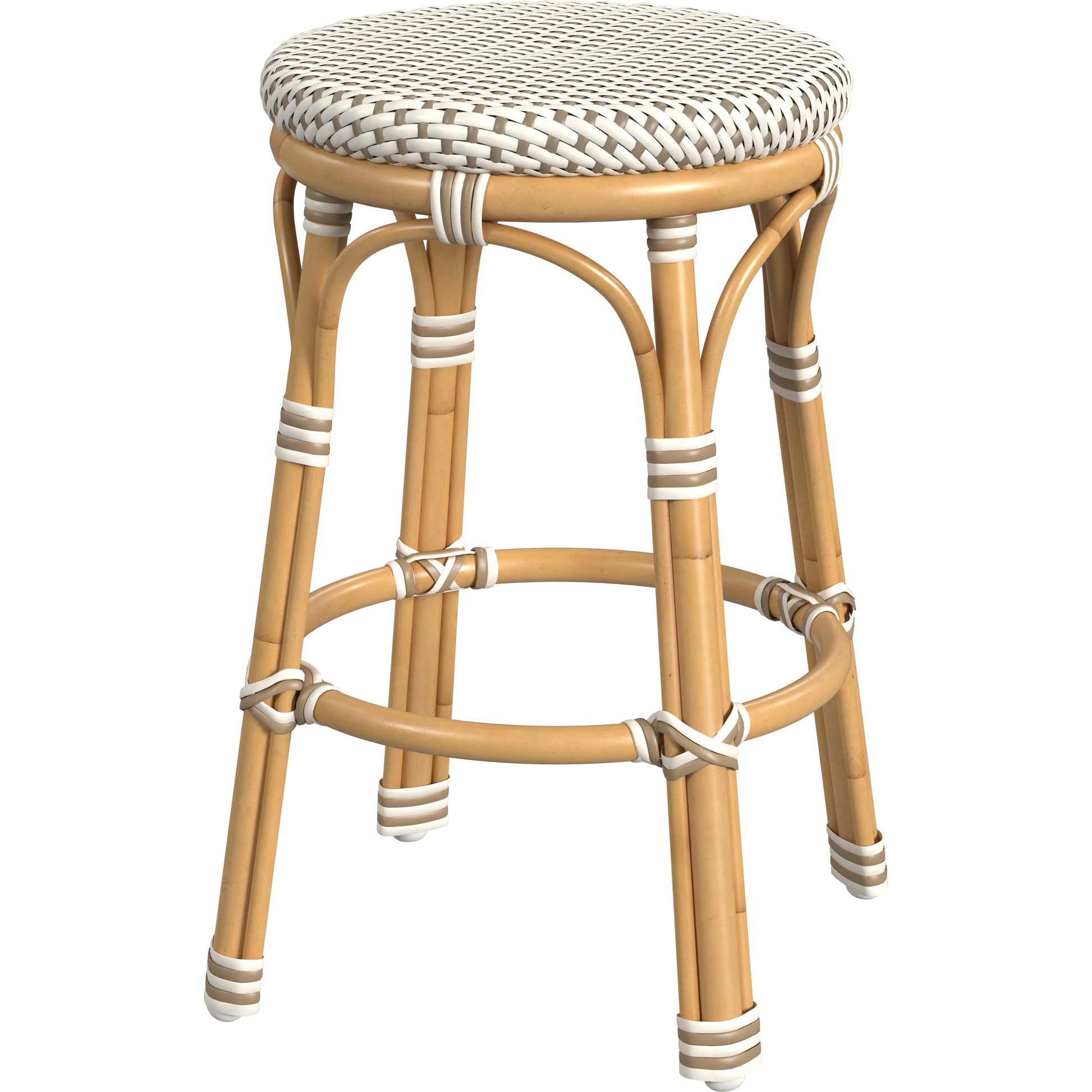 Tobias Outdoor Rattan Counter Stool by Butler Specialty Company. Made from aluminum: 80%, pe rattan weave: 20% in a coastal style.