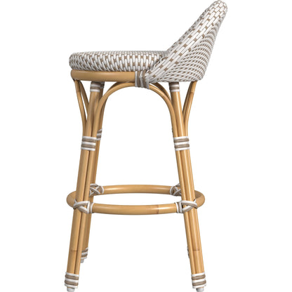 Tobias Outdoor Rattan Low Back Counter Stool by Butler Specialty Company. Made from aluminum: 80%, pe rattan weave: 20% in a coastal style.